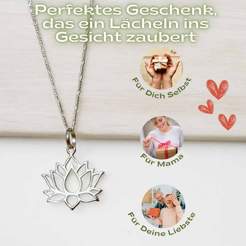925 Sterling Silber Kette mit Lotus Anhänger - Symbol für Reinheit und 925 Sterling Silber Kette mit Lotus Anhänger - Symbol für Reinheit und