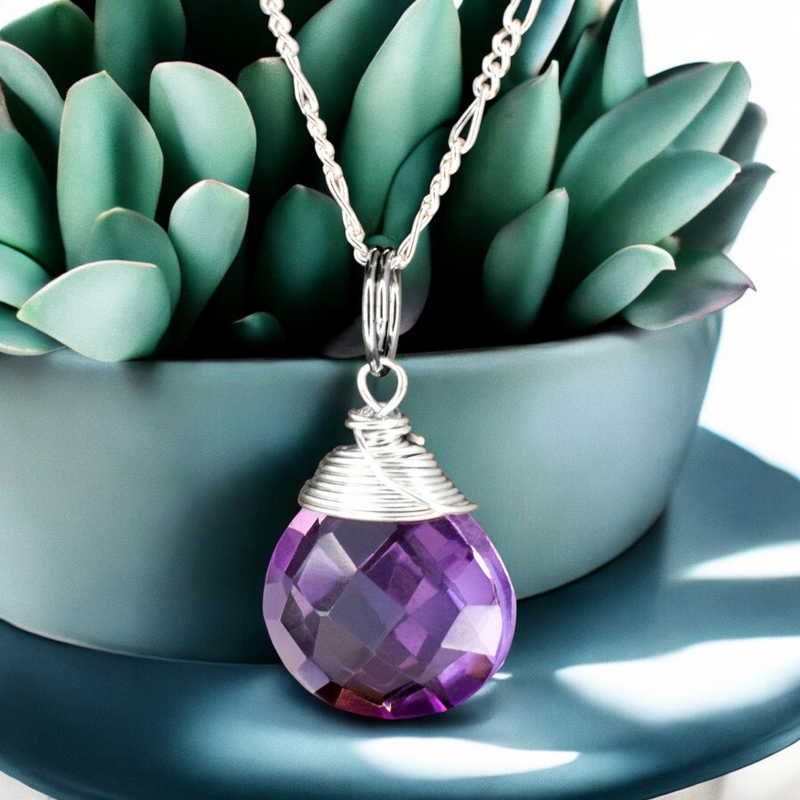 Amethyst Tropfen Anhänger Halskette - 925 Sterling Silber - K925-21