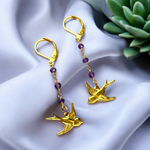 Amethyst Swallows Gold Earrings - Vinohr-61