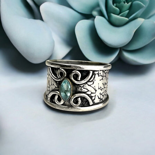 925 Sterling Silber Robuster und Eleganter Echtsilber Ring mit Aquamarin Edelstein – Zeitloser Schmuck für jeden Anlass