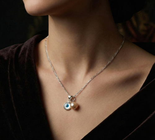 925 Sterling Silber Nazar Auge Kette mit Perlmutt & Süßwasserperle – Schutzkette gegen bösen Blick | Glücksbringer Halskette Damen | Geschenkidee Frauen
