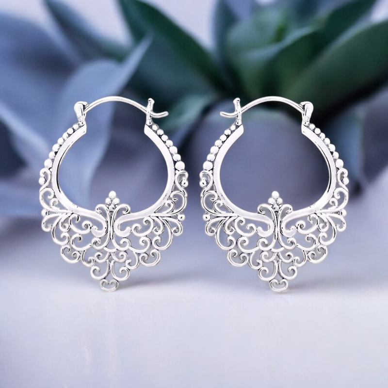 Good Karma Silver Tips Creoles-925 Sterling Boheme Style Earrings OHR925-11