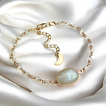 925 Sterling Silber Rosévergoldetes Armband mit echtem Mondstein – Sichelmond Edition