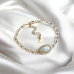 925 Sterling Silber Rosévergoldetes Armband mit echtem Mondstein – Sichelmond Edition