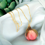 Echte Rose Halskette - 925 Sterling gold vergoldet Kette mit Harz gegossen - K925-58