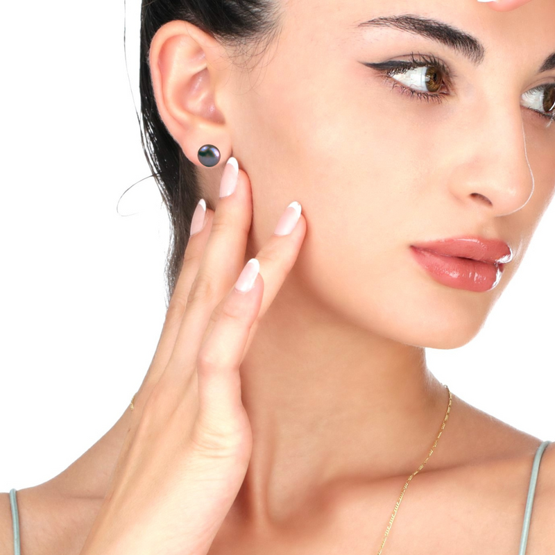 Dunkelblaue Perlen Ohrstecker aus 925 Sterling Silber | Süßwasserperlen Schmuck | Nickelfrei & Hypoallergen