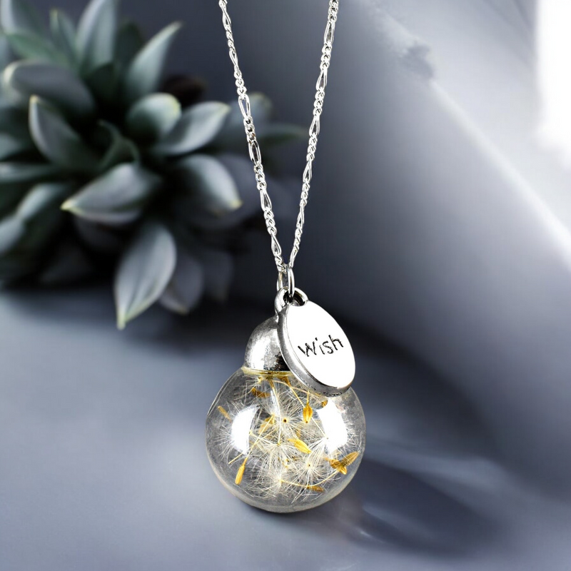 Pusteblumen Kette 925 Sterling Silber Wish Wünsch dir Was Terrarium Schmuck - K925-18