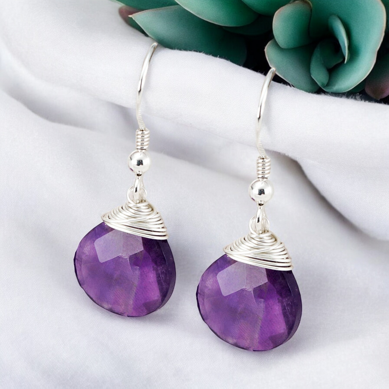 Amethyst Tropfen Ohrringe - 925 Sterling Silber Edelstein Ohrhänger - OHR925-85