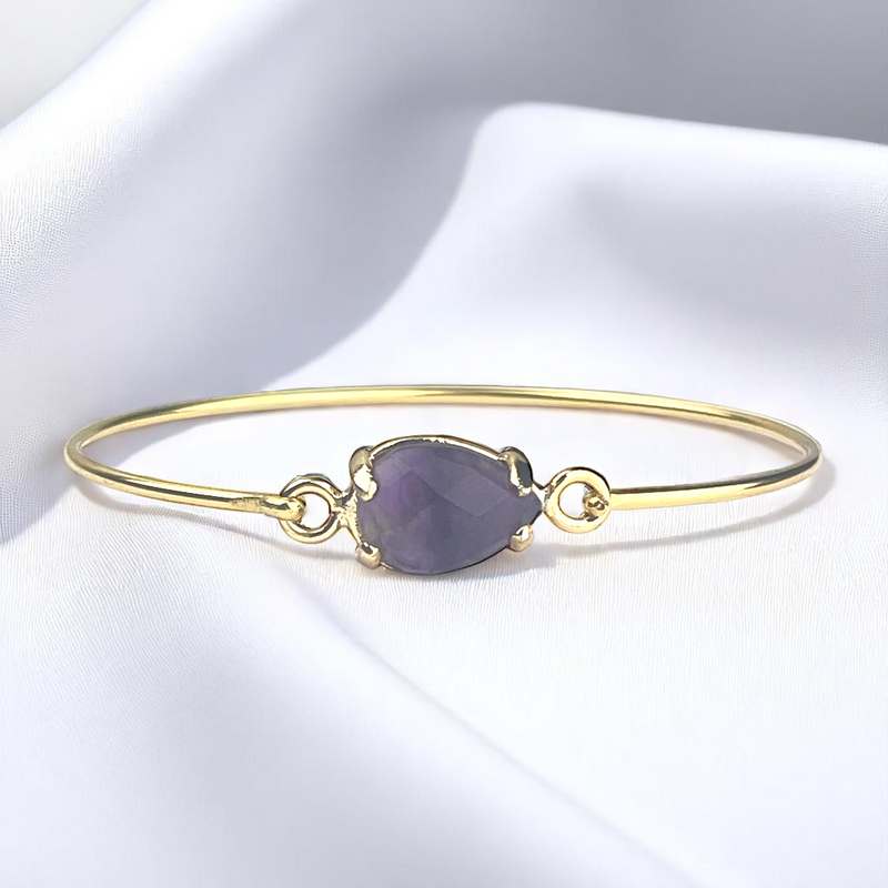 Vergoldeter Messing-Armreif mit echtem Amethyst | Spiritueller Edelstein | 6,5 cm Ø | Nickelfrei & allergikerfreundlich