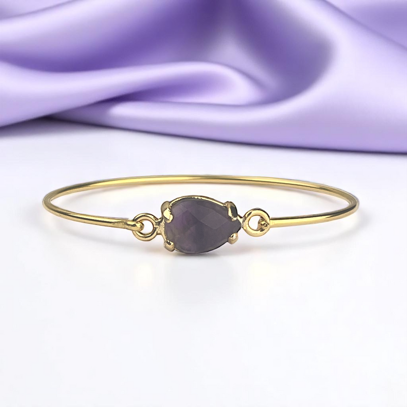 Vergoldeter Messing-Armreif mit echtem Amethyst | Spiritueller Edelstein | 6,5 cm Ø | Nickelfrei & allergikerfreundlich