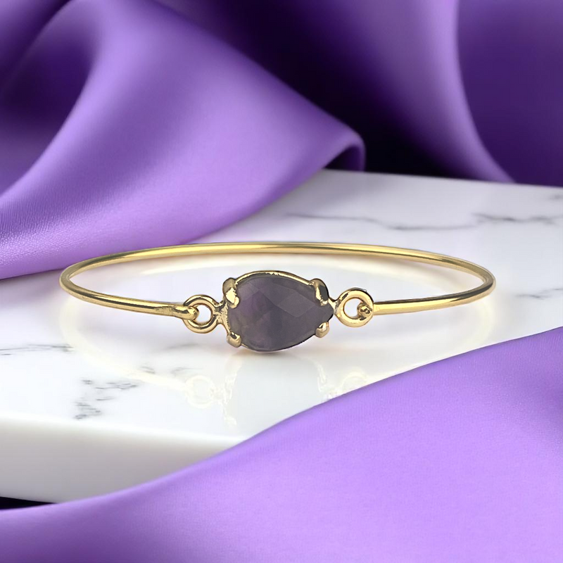 Vergoldeter Messing-Armreif mit echtem Amethyst | Spiritueller Edelstein | 6,5 cm Ø | Nickelfrei & allergikerfreundlich