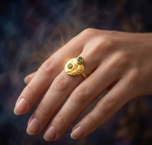 925 Sterling Silber Ring, 18K vergoldet, Aqua Topas und Aquamarin, größenverstellbar, hypoallergen, nickelfrei