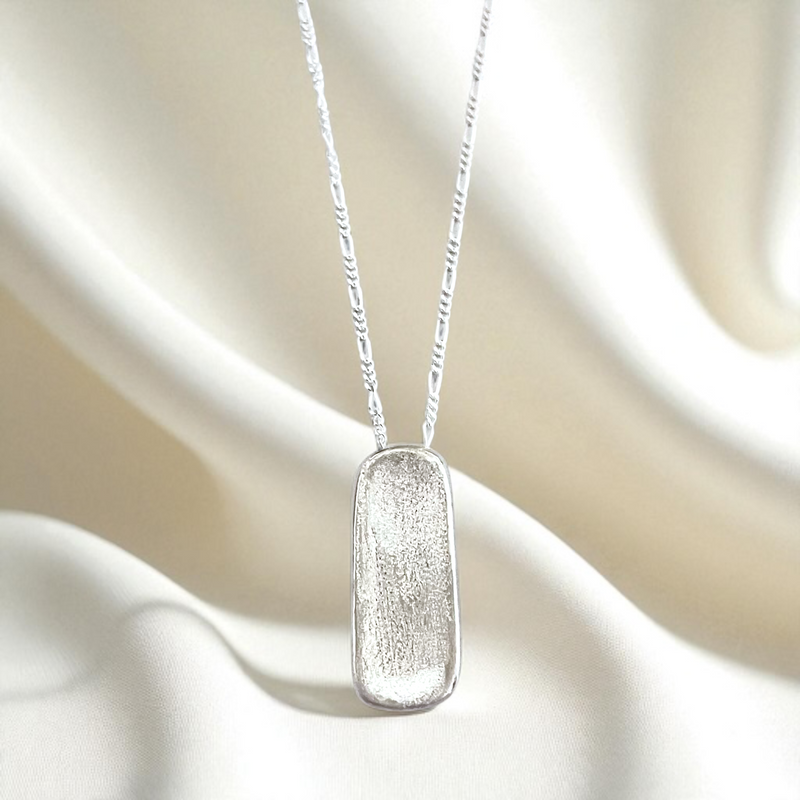SATORI 925 Sterling Silber Kette mit handgebürstetem Anhänger, 23 mm, 50 cm, hypoallergen & für Allergiker geeignet