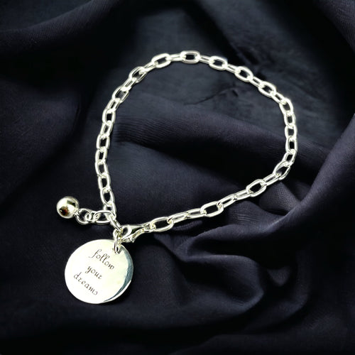 925 Sterling Silber Armband „Follow Your Dreams“ – Einheitsgröße, verstellbar, hypoallergen & allergikerfreundlich, 21 cm