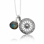 Labradorit Edelstein Mandala Schmuck-Set - 925 Sterling Silber Meditation Kette  - K925-118