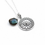 Labradorit Edelstein Mandala Schmuck-Set - 925 Sterling Silber Meditation Kette  - K925-118