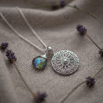 Labradorit Edelstein Mandala Schmuck-Set - 925 Sterling Silber Meditation Kette  - K925-118