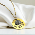 Vergoldete Edelstahl Kette mit Gravuranhänger und silbernem Baumanhänger - Inspirierende Inschrift "Lebe Liebe Lache" - VIK-88