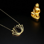 Echtgold 585 Lotus-Kette mit schwarzen Zirkonia – 40 cm – Spirituelle Damen Halskette in feinem Design