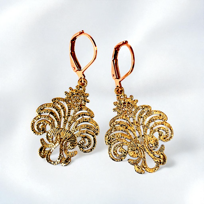 ROSALIA Roségold Edelstahl Ohrringe, ornamentales Design, 3 cm, hypoallergen & für Allergiker geeignet