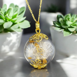 Pustblumen Glass Pendant - 925 Sterling Gold Gilded Dandelion Seeds Chain K925-62