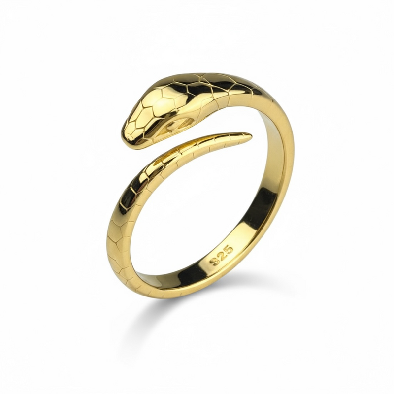 925 Sterling Silber Vergoldeter Schlangenring – Größenverstellbarer Ring aus Echtsilber | Luxuriöser Statement-Schmuck