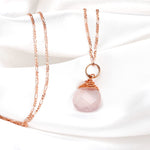 Rosenquarz Tropfen Kette 925 Sterling Rosegold Vergoldete Rosa Edelstein Aura Halskette K925-71