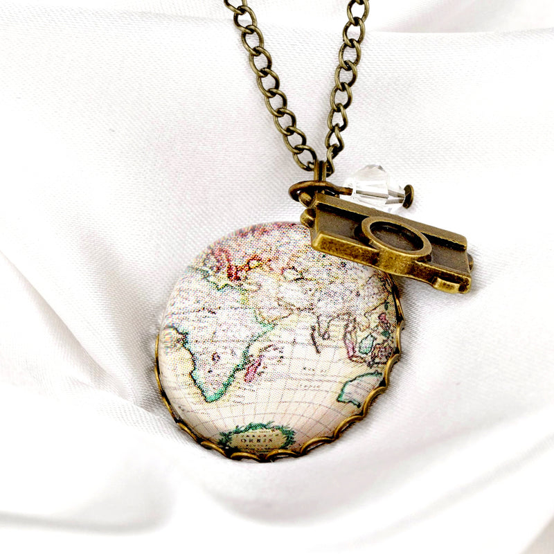 fahrradanhänger globus Weltkarte Globus Anhänger Kette Vintage Stil - Globetrotter Schmuck