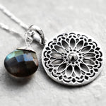 Labradorit Edelstein Mandala Schmuck-Set - 925 Sterling Silber Meditation Kette  - K925-118