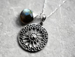 Labradorit Edelstein Mandala Schmuck-Set - 925 Sterling Silber Meditation Kette  - K925-118