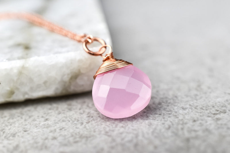 Rose Quartz Drop Kedja 925 Sterling Rose Guldpläterad Rosa Ädelsten Aura Halsband K925-71