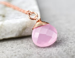 Rosenquarz Tropfen Kette 925 Sterling Rosegold Vergoldete Rosa Edelstein Aura Halskette K925-71