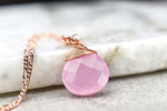 Rosenquarz Tropfen Kette 925 Sterling Rosegold Vergoldete Rosa Edelstein Aura Halskette K925-71