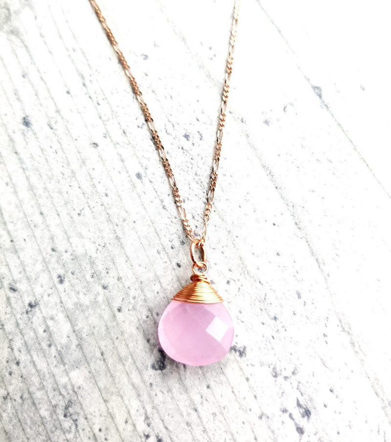 Rose Quartz Drop Kedja 925 Sterling Rose Guldpläterad Rosa Ädelsten Aura Halsband K925-71