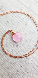 Rose Quartz Drop Kedja 925 Sterling Rose Guldpläterad Rosa Ädelsten Aura Halsband K925-71